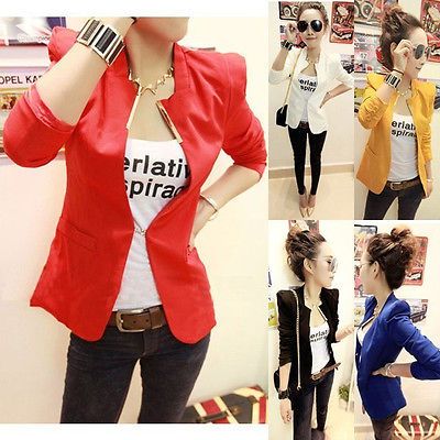 Metal Collar Slim Shrug Blazer