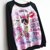 Cute Cartoon Cat Print Sweatershirt